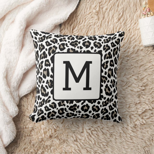 Coussin Empreinte de léopard monogramme noir et blanc (Couverture)