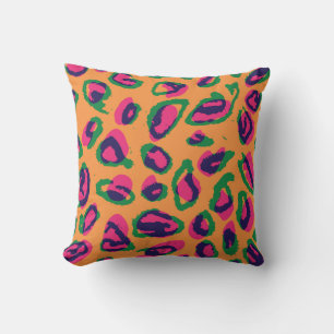 Coussin Empreinte de léopard, Motif animal coloré.