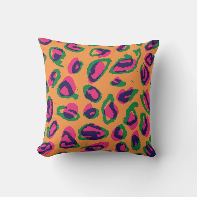 Coussin Empreinte de léopard, Motif animal coloré. (Recto)
