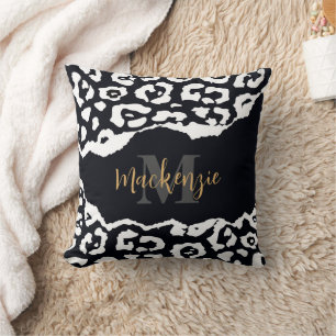Coussin Empreinte de léopard noir et blanc