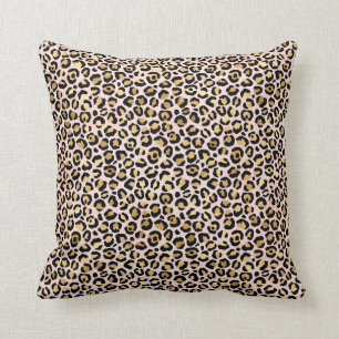 Coussin Empreinte de léopard noir rose pâle