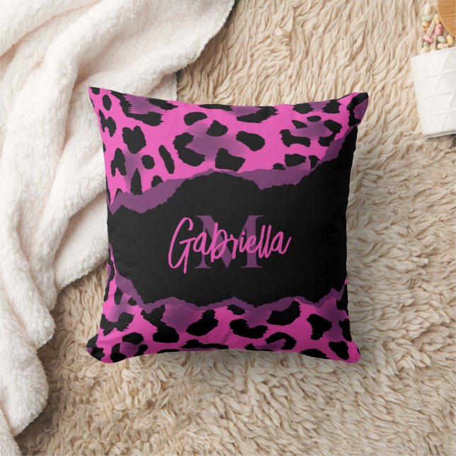 Coussin Empreinte de léopard rose et violet (Couverture)