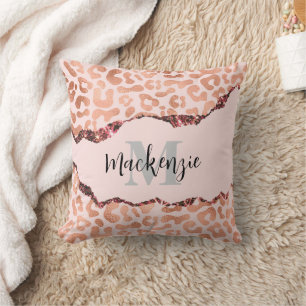 Coussin Empreinte de léopard rose Gold Parties scintillant