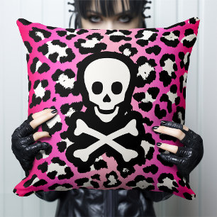 Coussin Empreinte de léopard rose Jolly roger pirate
