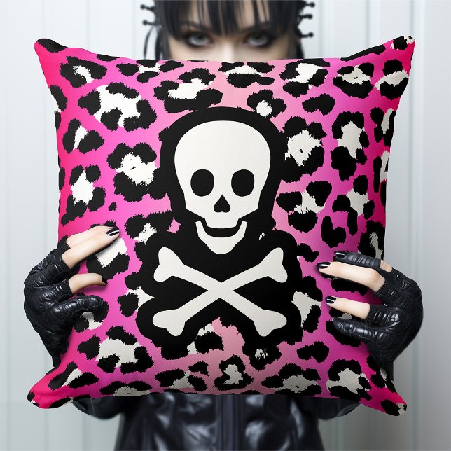 Coussin Empreinte de léopard rose Jolly roger pirate (Créateur téléchargé)
