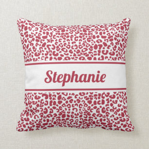 Coussin Empreinte de léopard rouge et blanc à la mode avec