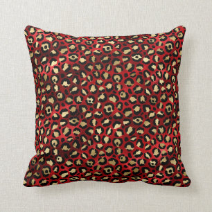 Coussin Empreinte de léopard rouge et or