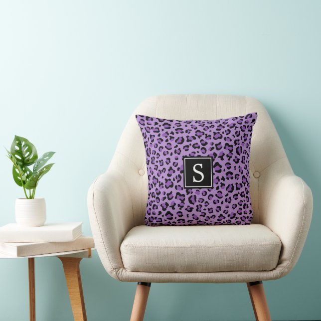 Coussin Empreinte de léopard, Spots, Léopard Violet, Monog (Chaise)