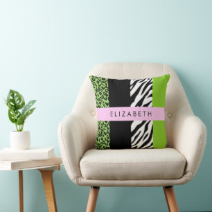 Coussin Empreinte de léopard, Zebra Print, Vert, Votre nom
