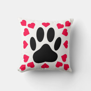 Coussin Empreinte de patte Chien Noir Avec Formes Cardiaqu