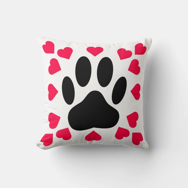 Coussin Empreinte de patte Chien Noir Avec Formes Cardiaqu (Recto)