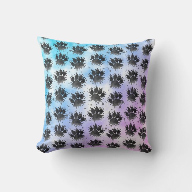 Coussin Empreinte de patte de chien à l'aquarelle noir bla (Recto)