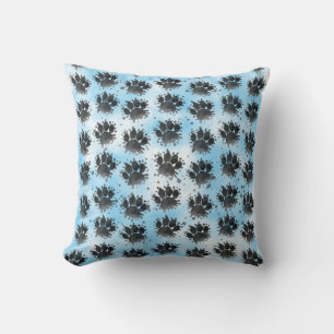 Coussin Empreinte de patte de chien à l'aquarelle noir bla