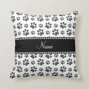 Coussin empreinte de patte de chien blanc de nom personnal