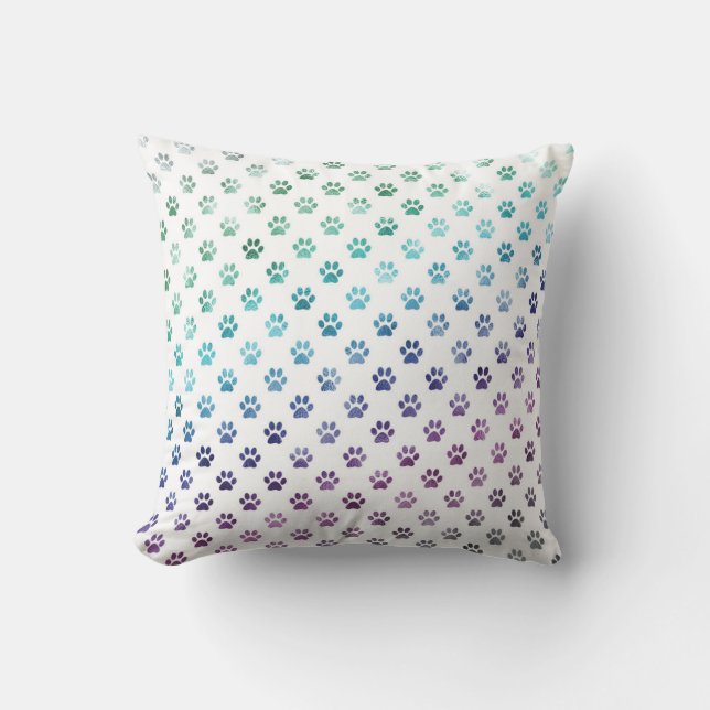 Coussin Empreinte de patte de chien Bleu bleu pourpre blan (Recto)