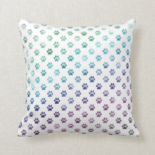 Coussin Empreinte de patte de chien Bleu bleu pourpre blan