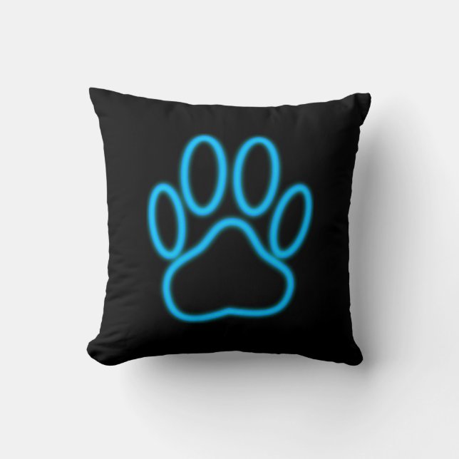 Coussin Empreinte de patte de chien de Néon Bleu (Recto)