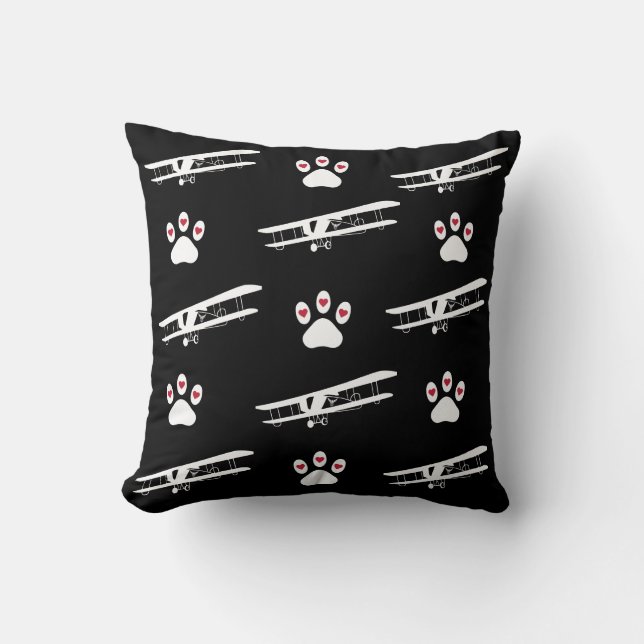 Coussin Empreinte de patte de chien et avion, aviation mig (Recto)