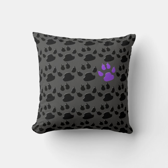 Coussin Empreinte de patte noir et violet (Recto)