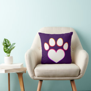Coussin Empreinte de patte rétro avec coeur
