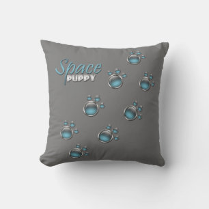 Coussin Empreinte de patte "Space Puppy" bleu et g