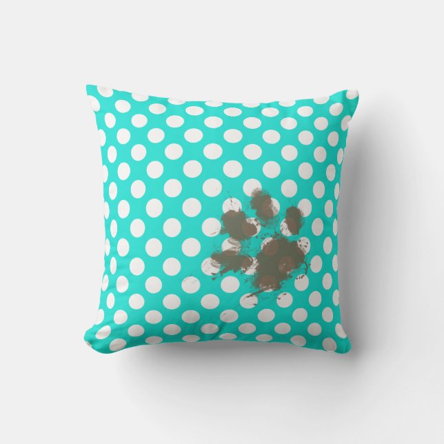 Coussin Empreinte Drôle ; Pois de couleur Aqua (Recto)