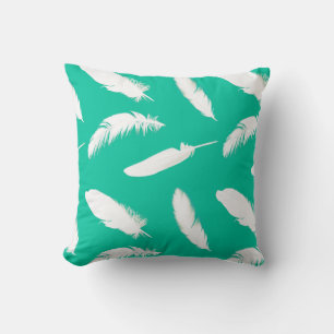Coussin Empreinte en plumes blanches sur turquoise