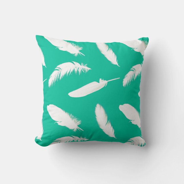 Coussin Empreinte en plumes blanches sur turquoise (Recto)