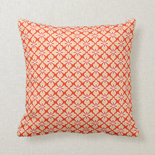 Coussin Empreinte florale kimono, pêche et mandarine oran