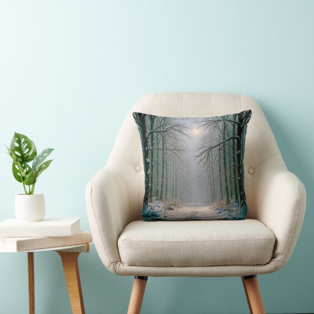Coussin Empreintes Dans une Forêt enneigée au Clair de Lun (Chaise)