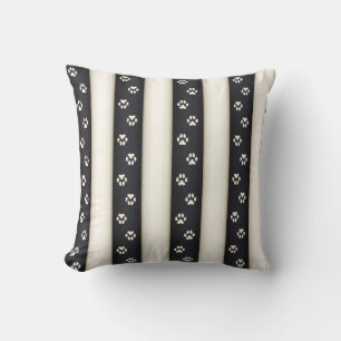 Coussin Empreintes de Patte de Chien Noir & Blanc Antique 
