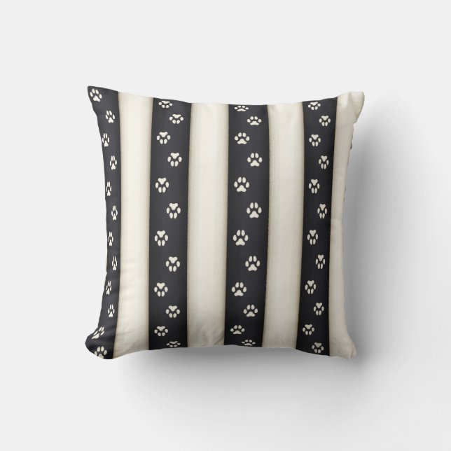 Coussin Empreintes de Patte de Chien Noir & Blanc Antique  (Recto)