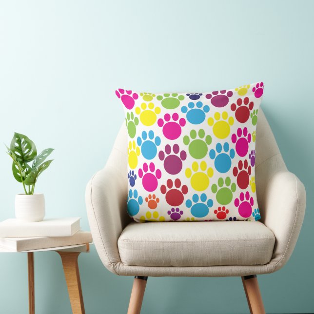 Coussin Empreintes de pattes animaux colorés (Chaise)