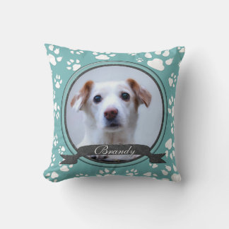 Coussin Empreintes de pattes commémoratifs turquoise et Ch