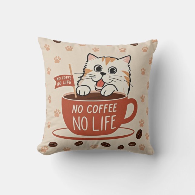 Coussin Empreintes de pattes de chat et grains de café Aff (Recto)