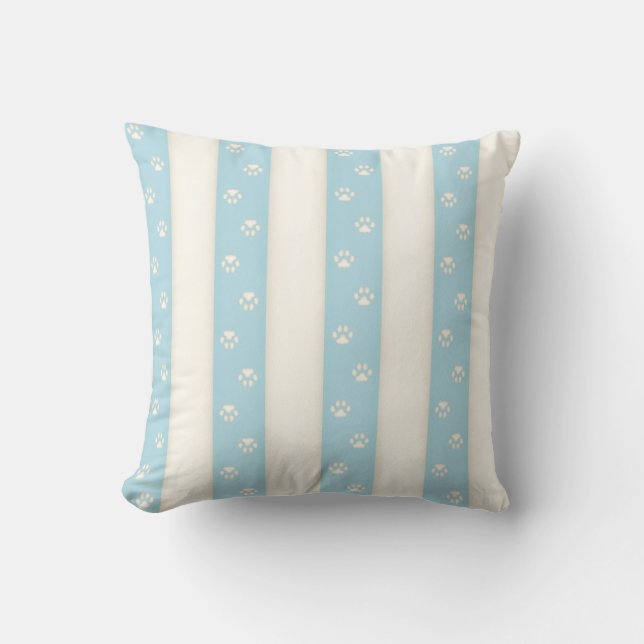 Coussin Empreintes de pattes de chats sur Pale Blue & Anti (Recto)