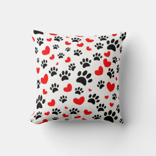 Coussin Empreintes de pattes de chien aléatoires et cœurs