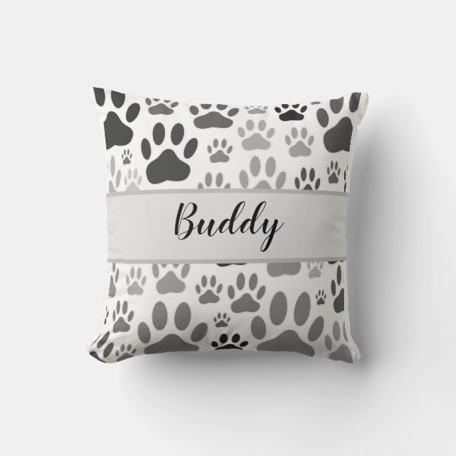 Coussin Empreintes de pattes de chien partout nom de chien (Recto)