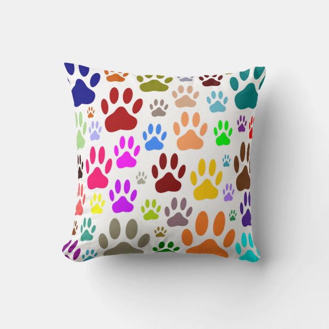 Coussin Empreintes de pattes de chiens colorés partout (Recto)