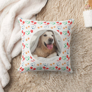 Coussin Empreintes de pattes de CHIENS mignons et COEURS A