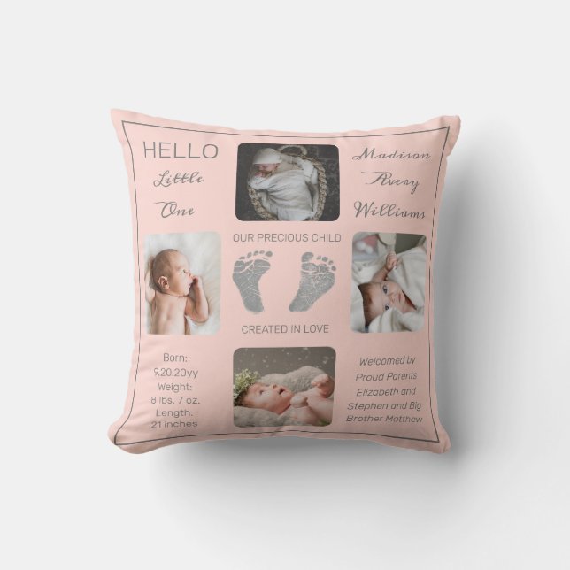 Coussin Empreintes photos multiples Blush garde-naissance (Recto)