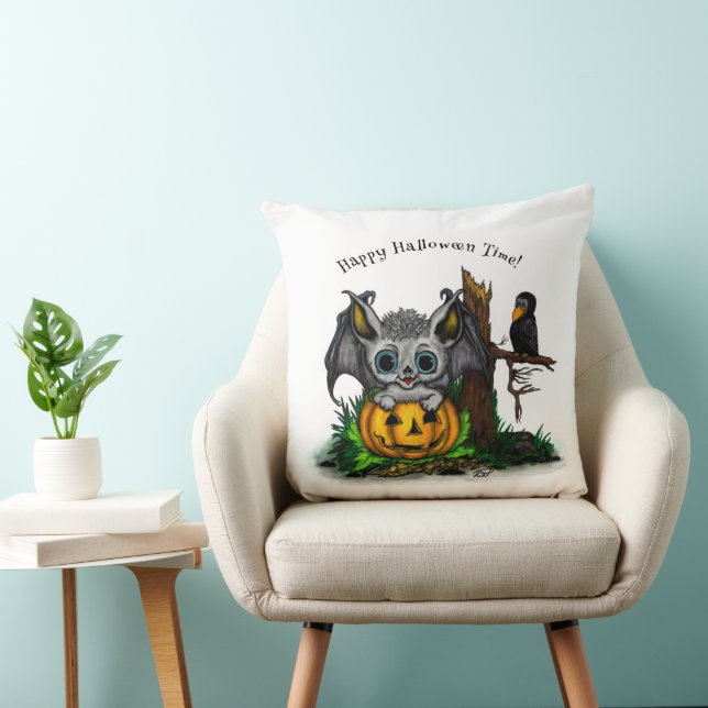 Coussin En attente d'Halloween, Bat mignonne et Corbeau (Chaise)