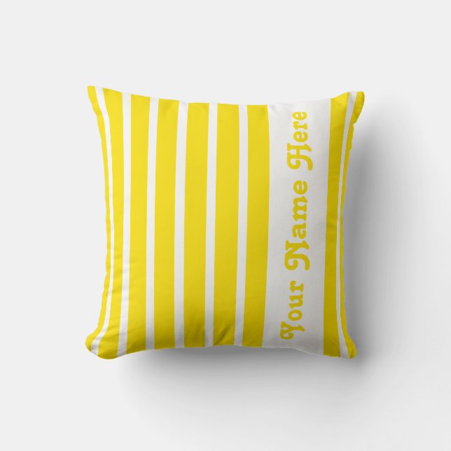 Coussin en bande de Safari Jaune Doré avec le nom (Recto)