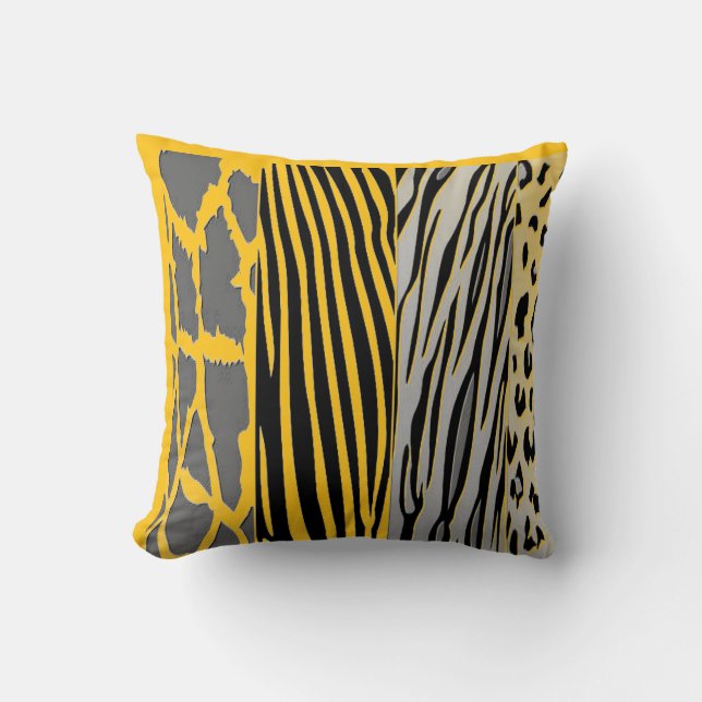 Coussin en bande de Zèbre noir et jaune (Recto)