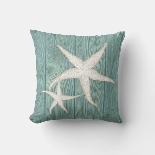 Coussin en bois d'Aqua vintage crème d'étoiles de (Recto)