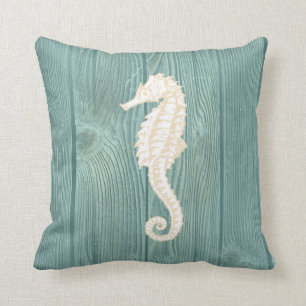 Coussin en bois d'Aqua vintage de crème
