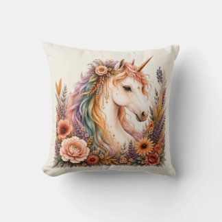 Coussin en crème douce à l'aquarelle Licorne Arc-e