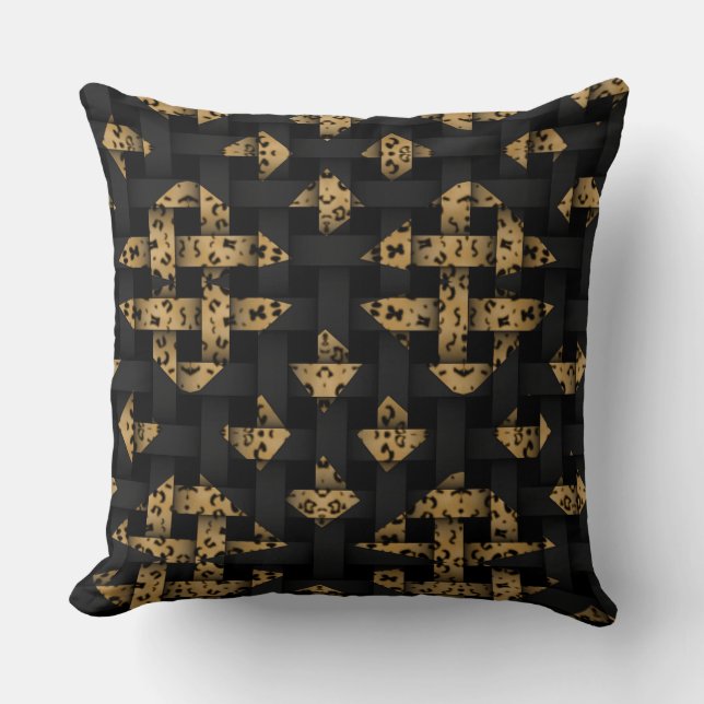 Coussin en diamant tressé Leopard noir sur mesure (Recto)