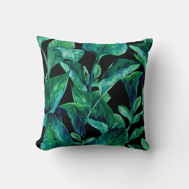 Coussin en feuille de palmier tropical foncé (Recto)