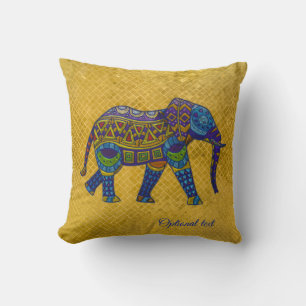 Coussin en feuille d'or à mosaique éléphant bohème